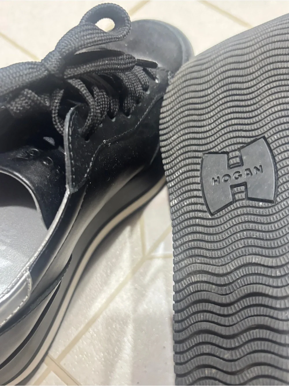 Hogan Black Leather Sneakers with Silver Star Embellishments